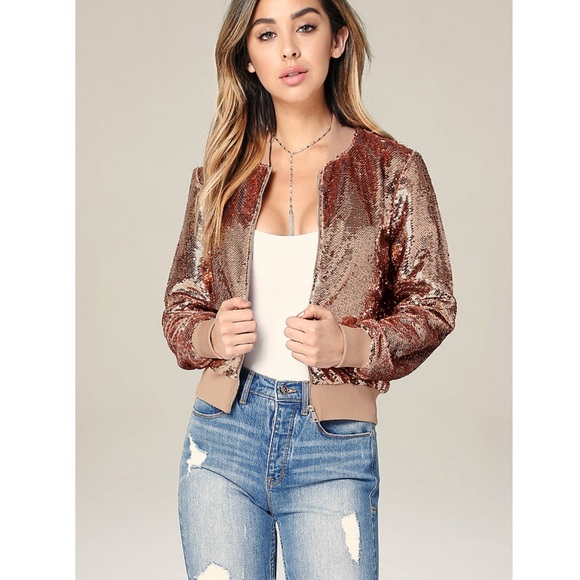 Bebe Jackets Coats Host Pick Chic Bomber Rose Gold Poshmark